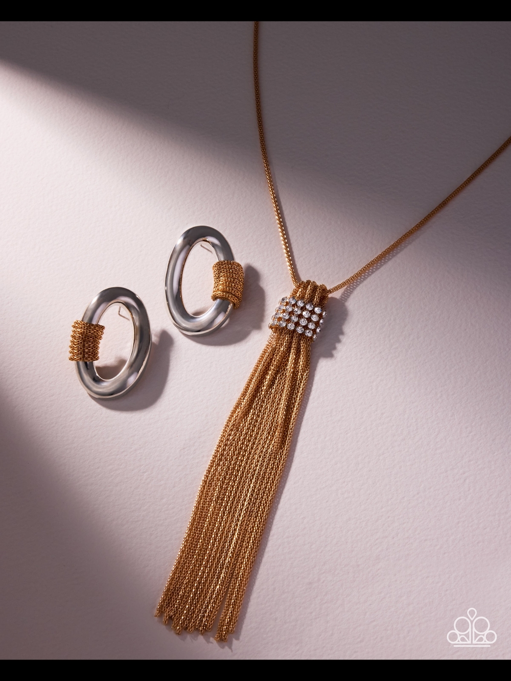 Paparazzi Gold-Tone Tassel Pendant Necklace and Hoop Earrings Set